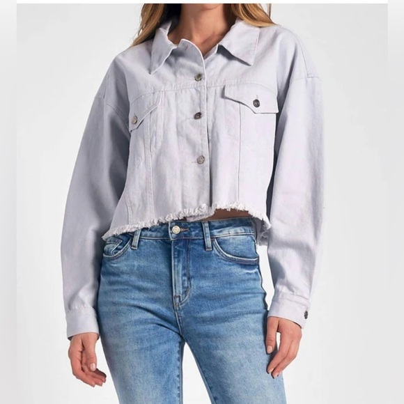 Elan Jackets & Blazers - Elan Lilac Crop Denim Jacket